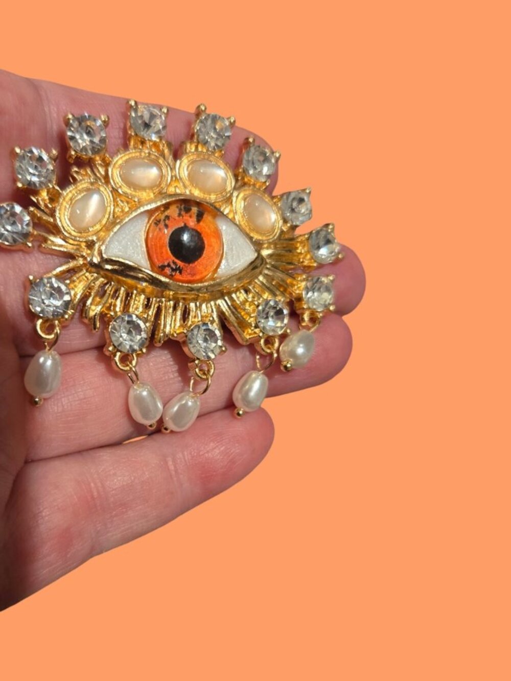 Orange Evil Eye Brooch/pin~large